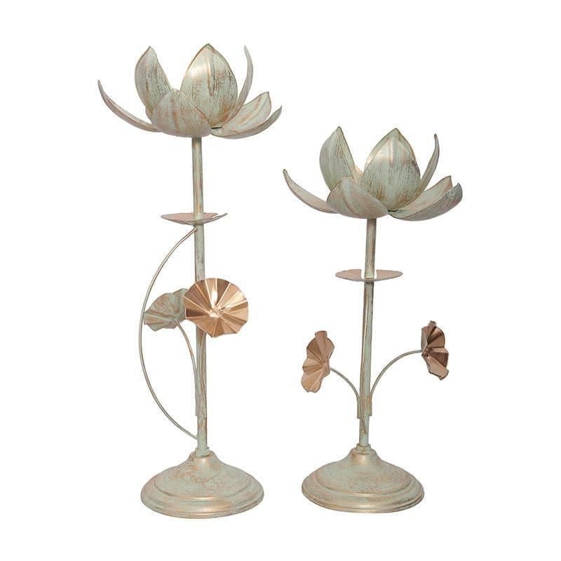Buy Candle Holder - Lotus Blossom Candle Holder (White) - Set Of Two at Vaaree online
