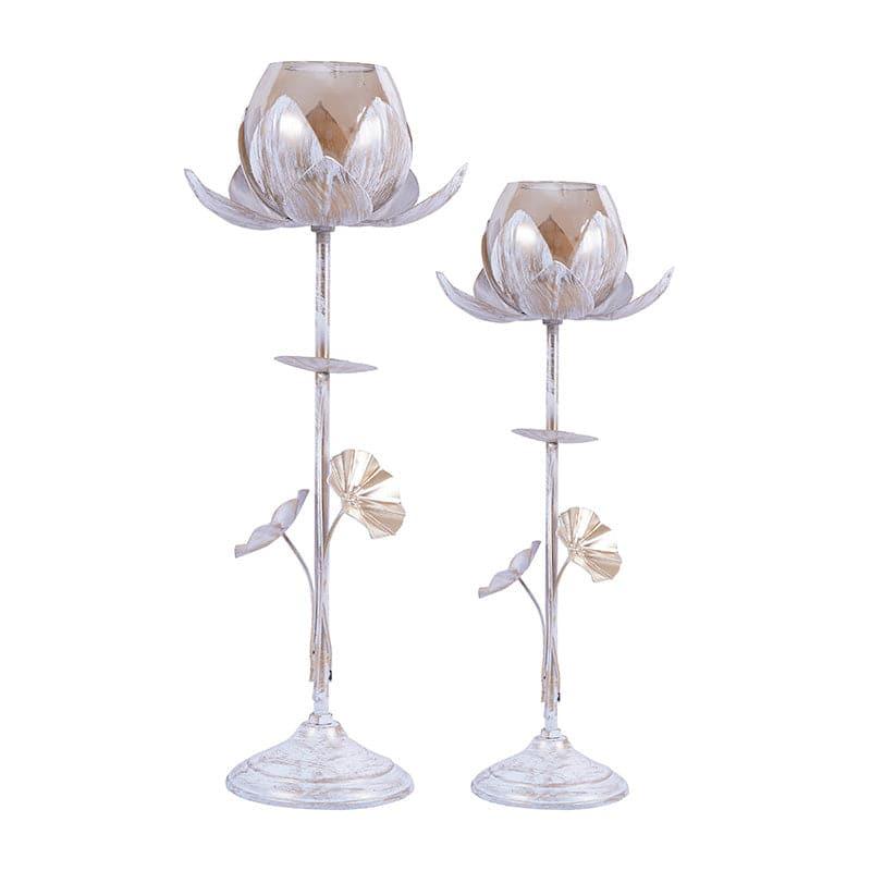 Buy Candle Holder - Lotus Blossom Candle Holder (White) - Set Of Two at Vaaree online