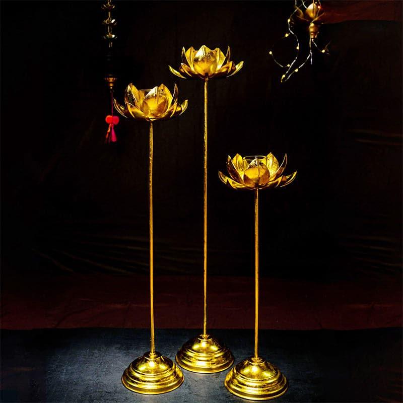Buy Candle Holder - Lotus Pedestal Candle Holder - Set Of Three at Vaaree online