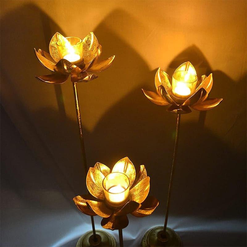 Buy Lotus Pedestal Candle Holder - Set Of Three Candle Holders from Vaaree