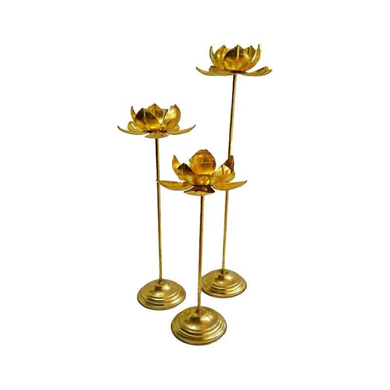 Buy Candle Holder - Lotus Pedestal Candle Holder - Set Of Three at Vaaree online