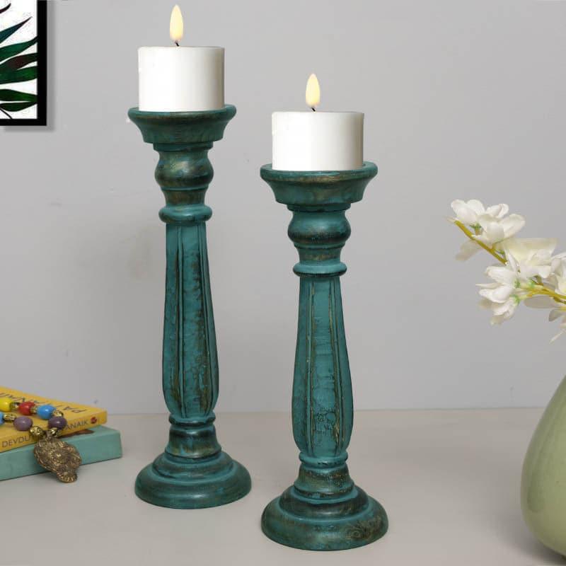 Buy Oceane Wooden Tall Candle Stand - Set Of Two Candle Holders from Vaaree