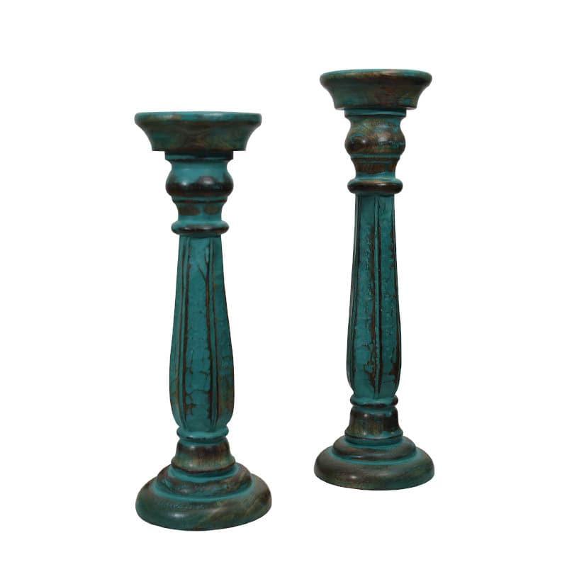 Buy Oceane Wooden Tall Candle Stand - Set Of Two Candle Holders from Vaaree