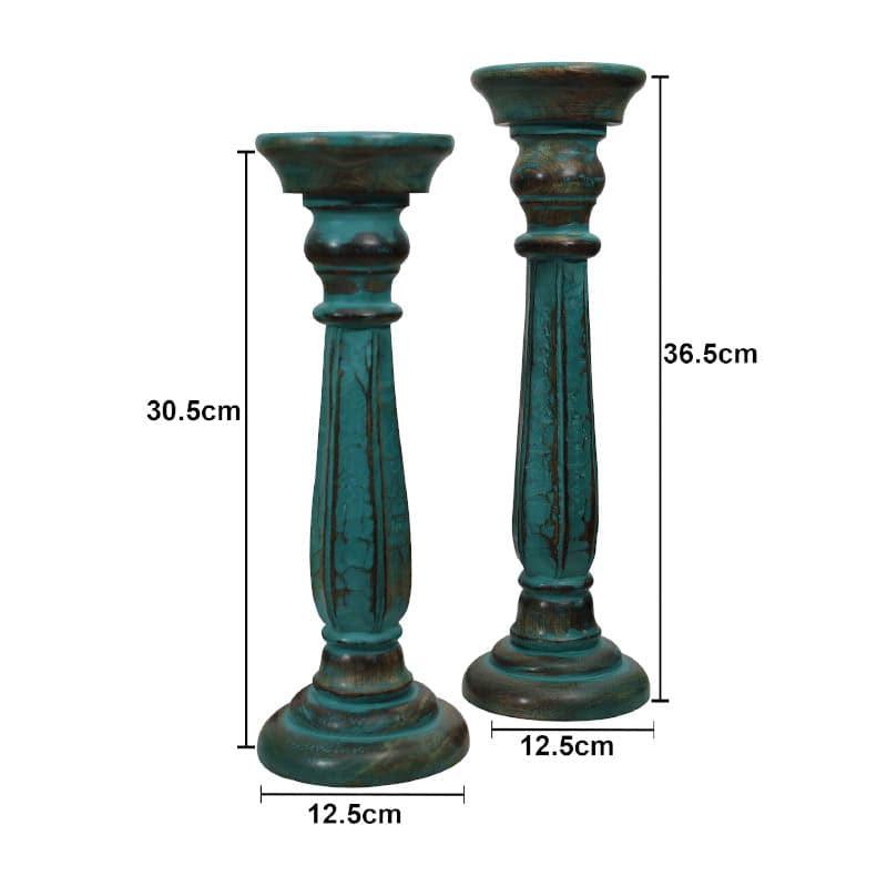 Buy Oceane Wooden Tall Candle Stand - Set Of Two Candle Holders from Vaaree