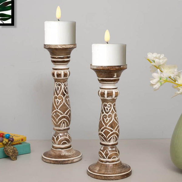 Buy Candle Holder - Rae Wooden Candle Holder - Set Of Two at Vaaree online