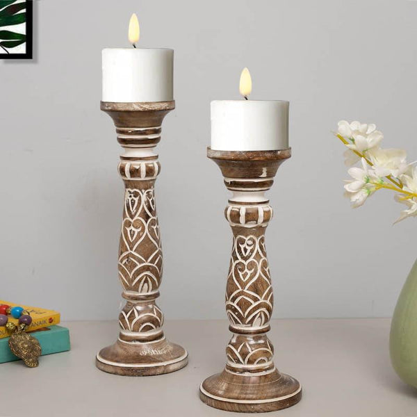 Buy Rae Wooden Candle Holder - Set Of Two Candle Holders from Vaaree