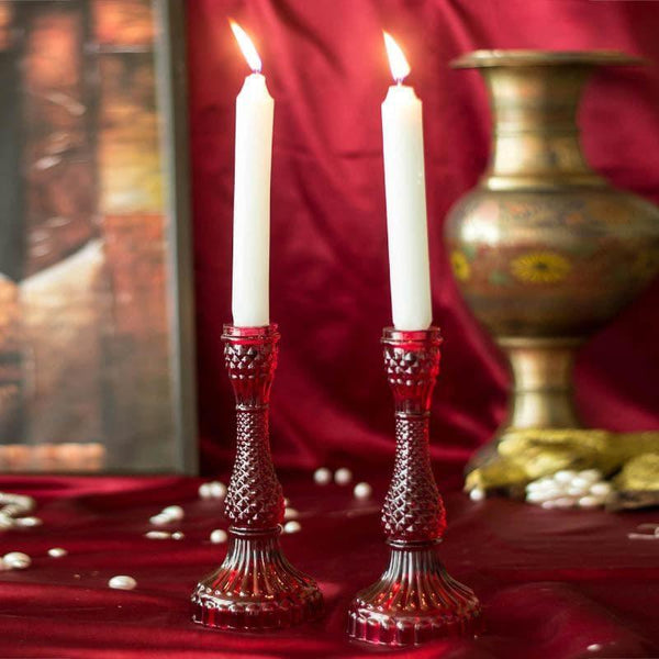 Candle Holder - Roxxy Candle Stand (Red) - Set Of Two