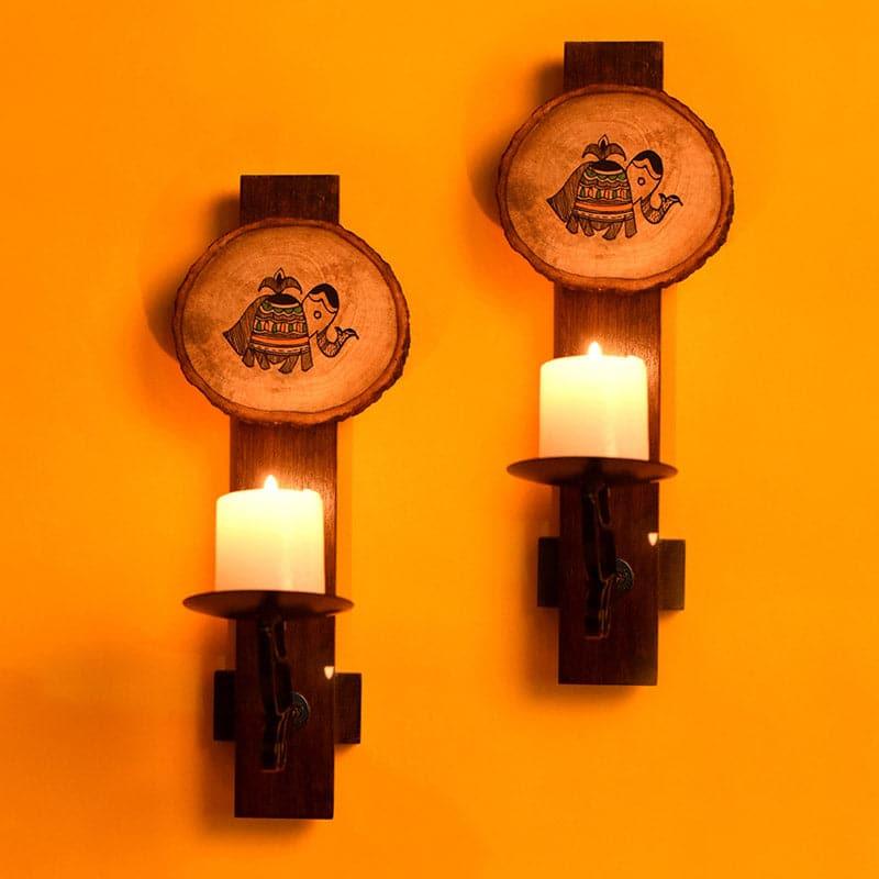 Buy Sanoba Wooden Candle Stand - Set Of Two Candle Holders from Vaaree