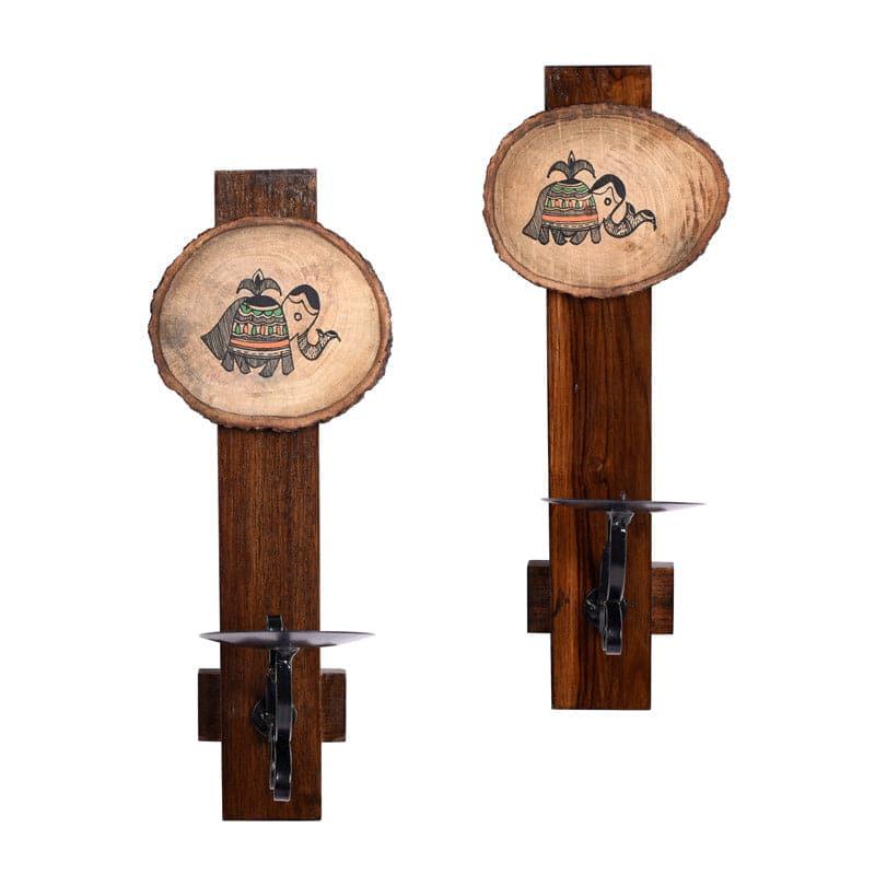 Buy Sanoba Wooden Candle Stand - Set Of Two Candle Holders from Vaaree