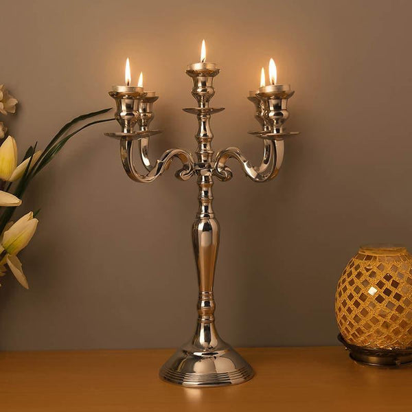 Buy Silver Cubist Candelabrum Candle Holders from Vaaree