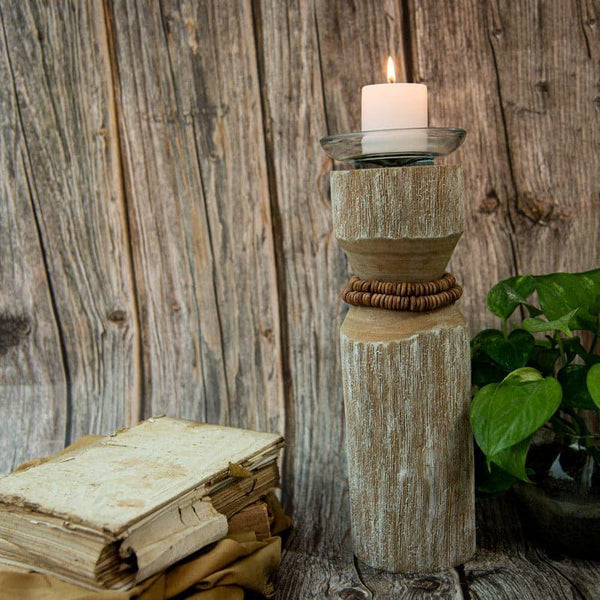 Buy Vegona Wood Candle Holder - Cream Candle Holders from Vaaree