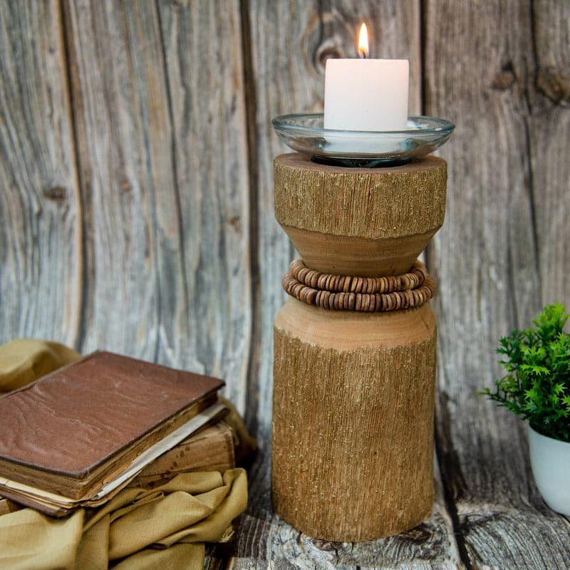 Buy Vegona Wood Candle Holder - Light Brown Candle Holders from Vaaree