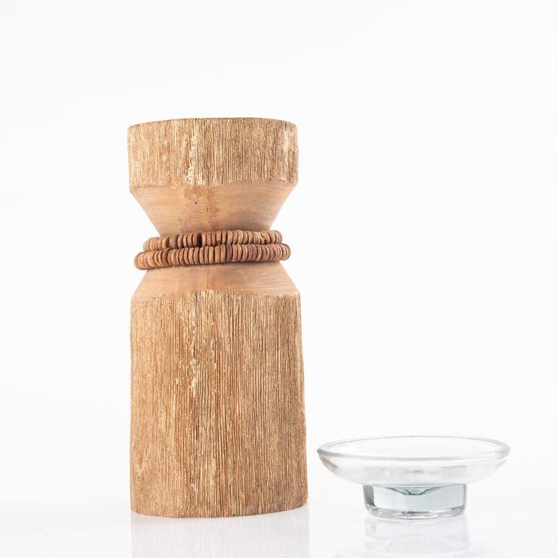 Buy Vegona Wood Candle Holder - Light Brown Candle Holders from Vaaree