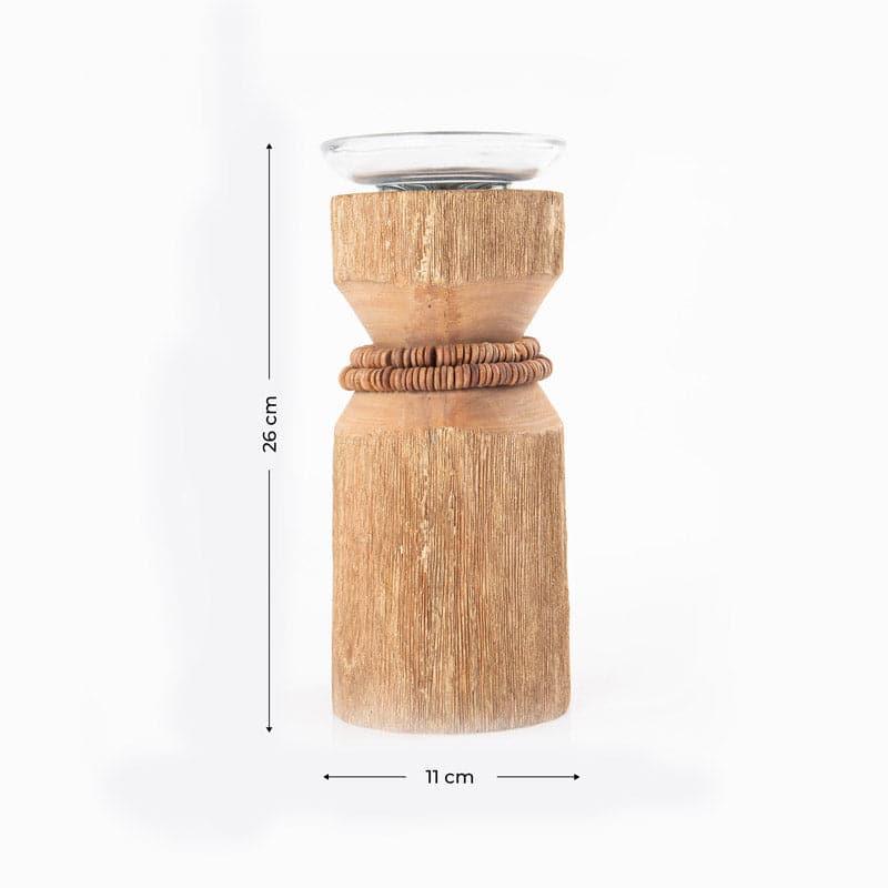 Buy Vegona Wood Candle Holder - Light Brown Candle Holders from Vaaree