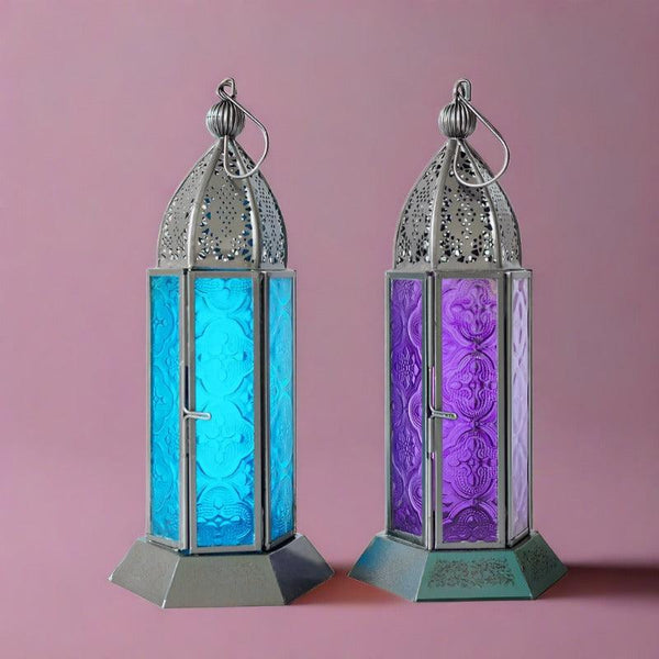 Buy Vistera Large Morrocan Lantern (Blue & Purple) - Set Of Two Candle Holders from Vaaree