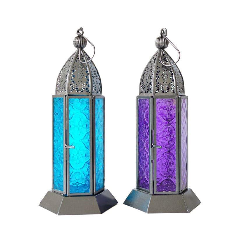 Buy Vistera Large Morrocan Lantern (Blue & Purple) - Set Of Two Candle Holders from Vaaree