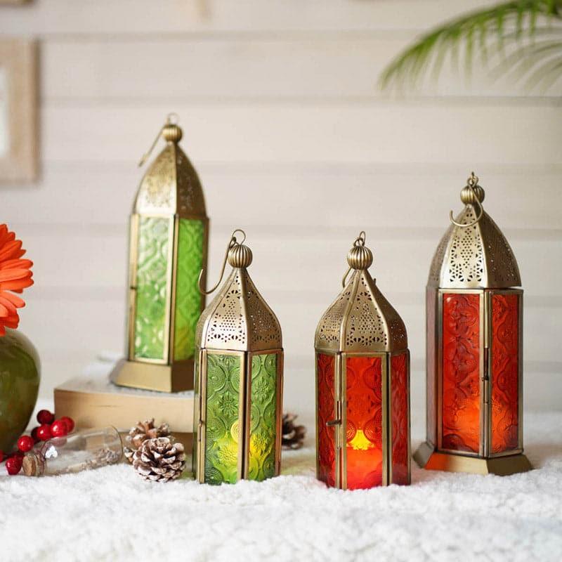 Buy Candle Holder - Vistera Large Morrocan Lantern (Green & Orange) - Set Of Two at Vaaree online