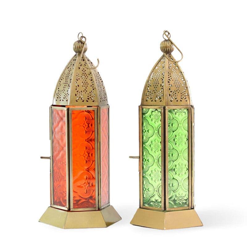 Buy Candle Holder - Vistera Large Morrocan Lantern (Green & Orange) - Set Of Two at Vaaree online