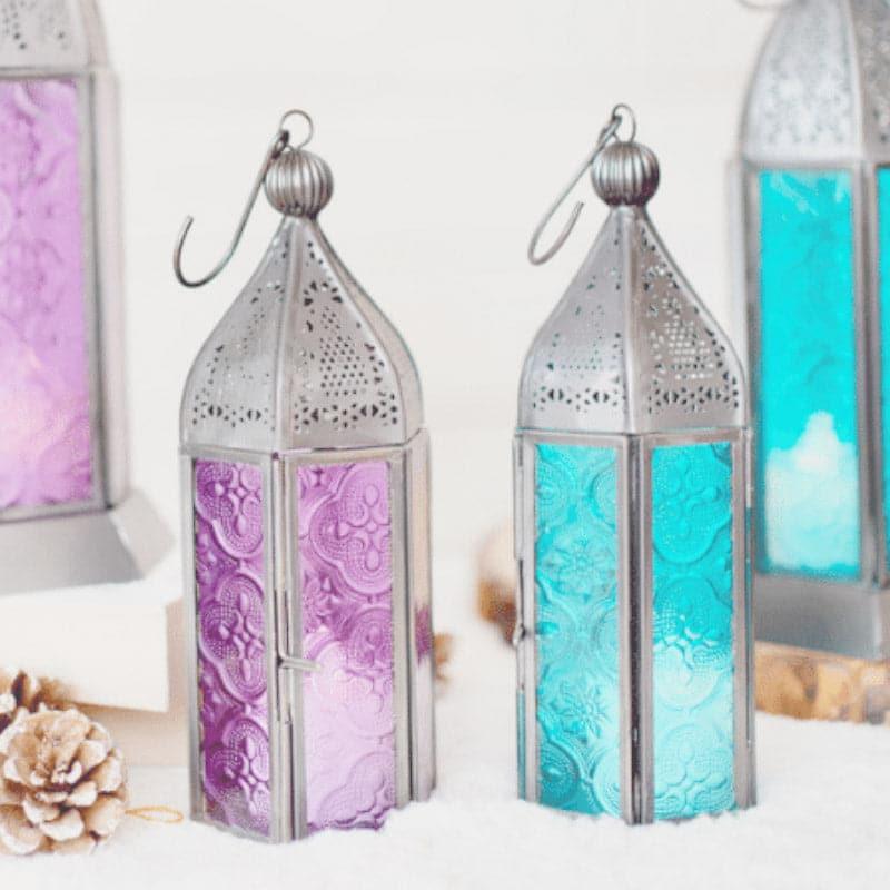 Buy Vistera Small Morrocan Lantern (Blue & Purple) - Set Of Two Candle Holders from Vaaree