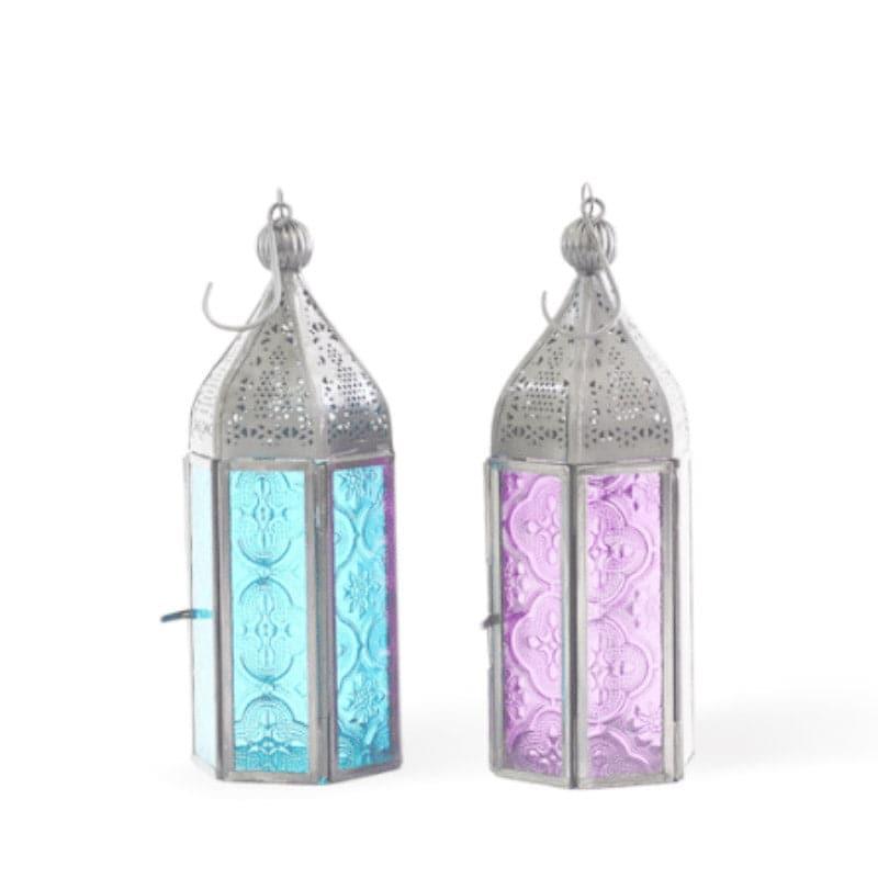 Buy Vistera Small Morrocan Lantern (Blue & Purple) - Set Of Two Candle Holders from Vaaree