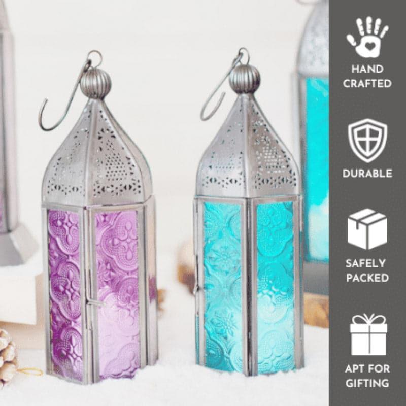 Buy Vistera Small Morrocan Lantern (Blue & Purple) - Set Of Two Candle Holders from Vaaree