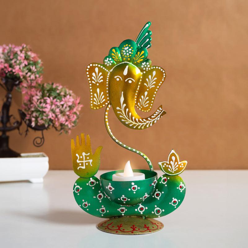 Buy Ganesha Handpainted Tea Light Candle Holder - Black Candle Holders from Vaaree