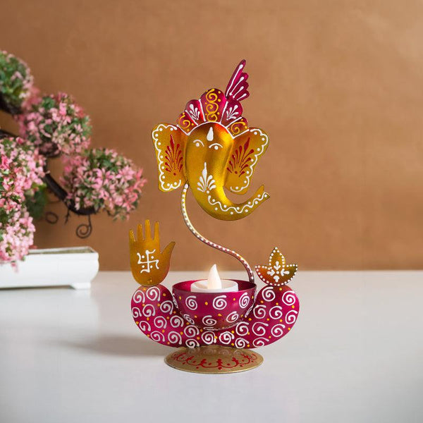 Buy Ganesha Handpainted Tea Light Candle Holder - White Candle Holders from Vaaree