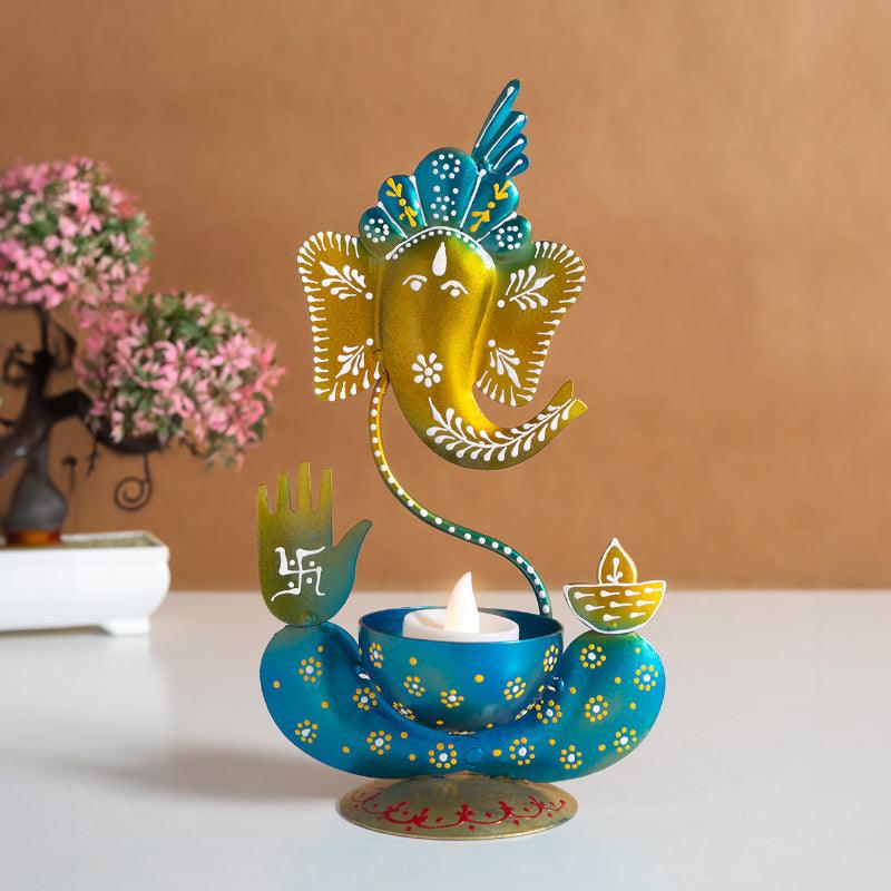 Buy Vigneshwara Handpainted Tea Light Candle Holder - Blue Candle Holders from Vaaree