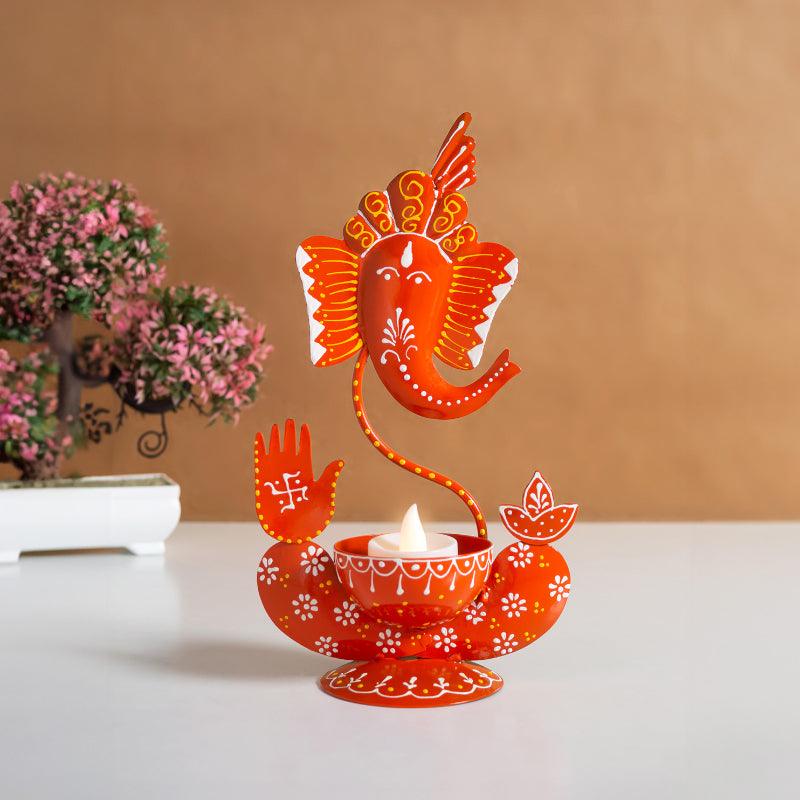 Buy Vigneshwara Handpainted Tea Light Candle Holder - Orange Candle Holders from Vaaree