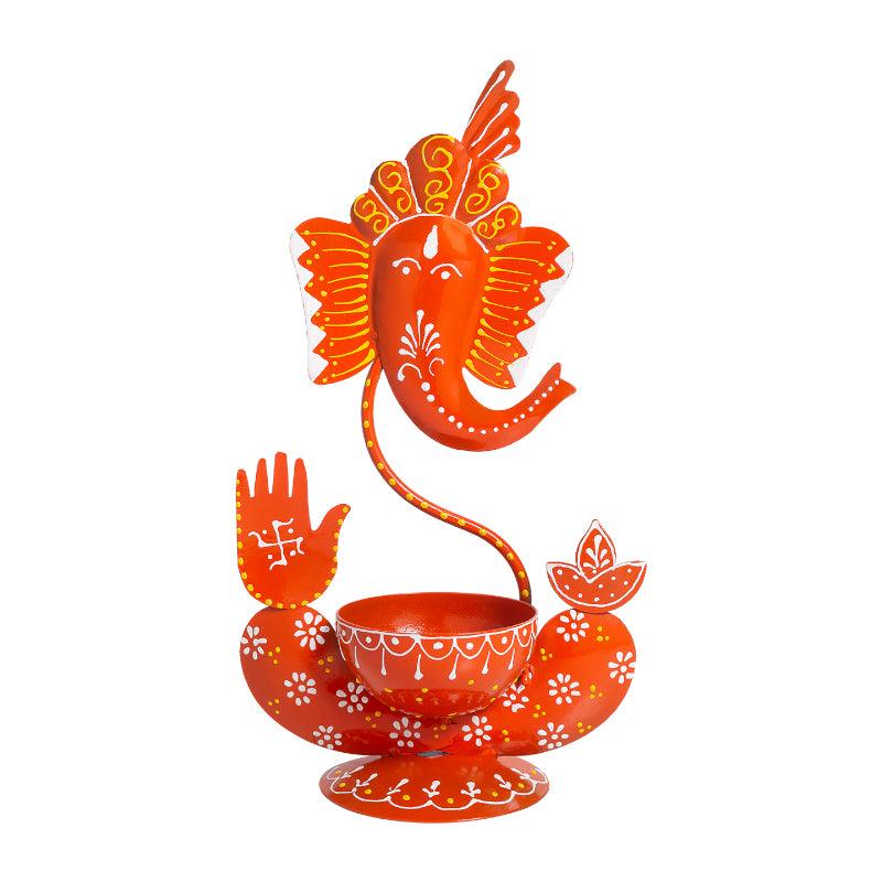 Buy Vigneshwara Handpainted Tea Light Candle Holder - Orange Candle Holders from Vaaree