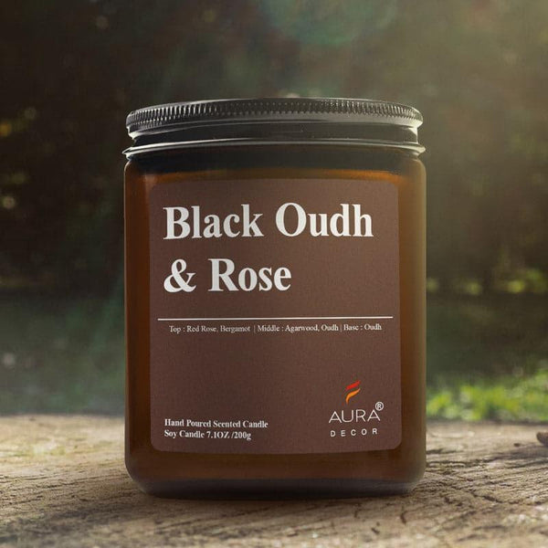 Candles - Black Oudh & Rose Scented Jar Candle - 200 GM