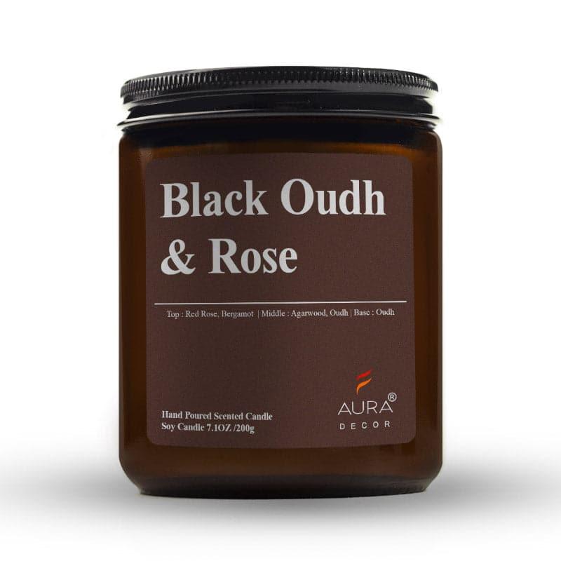 Candles - Black Oudh & Rose Scented Jar Candle - 200 GM