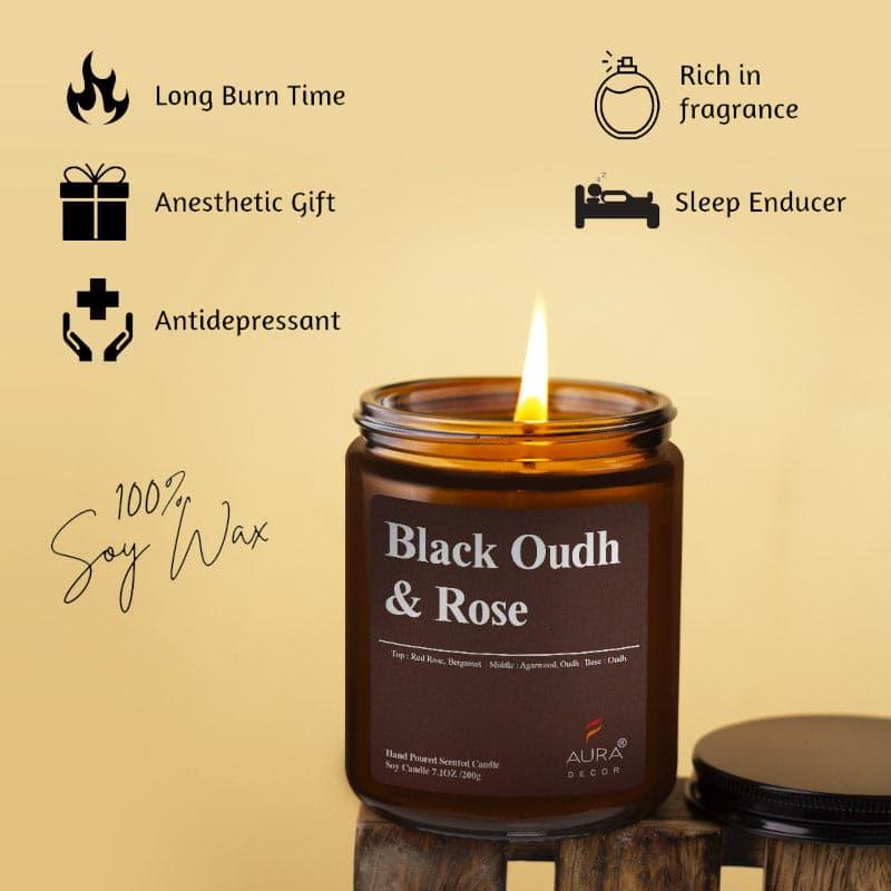 Candles - Black Oudh & Rose Scented Jar Candle - 200 GM