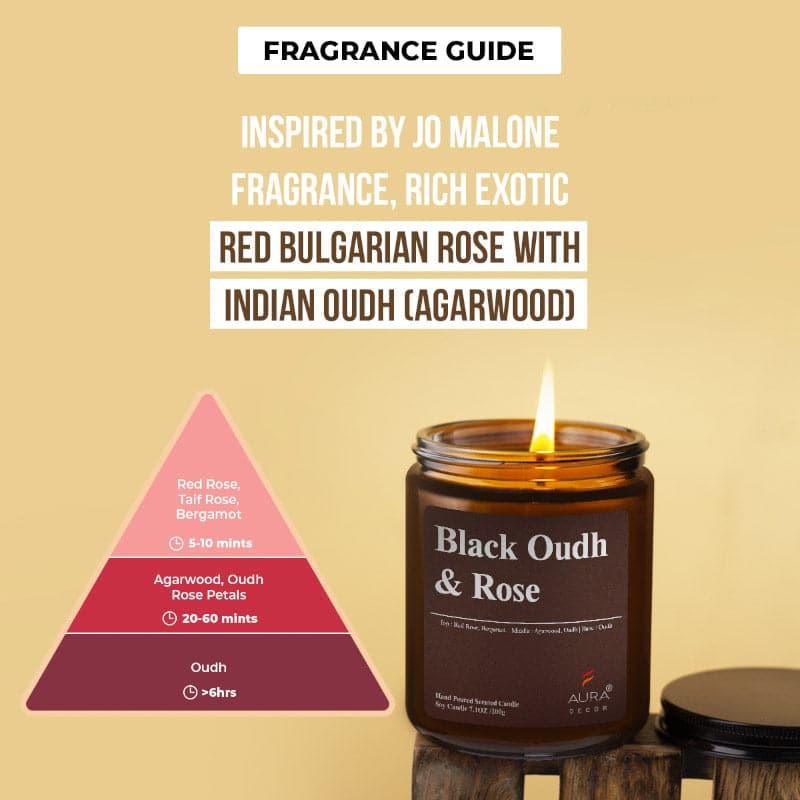 Candles - Black Oudh & Rose Scented Jar Candle - 200 GM