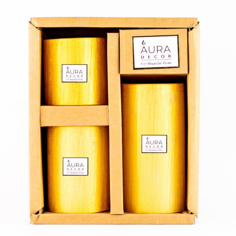 Buy Dorado Unscented Pillar Candle (Gold) - Set Of Three Candles from Vaaree