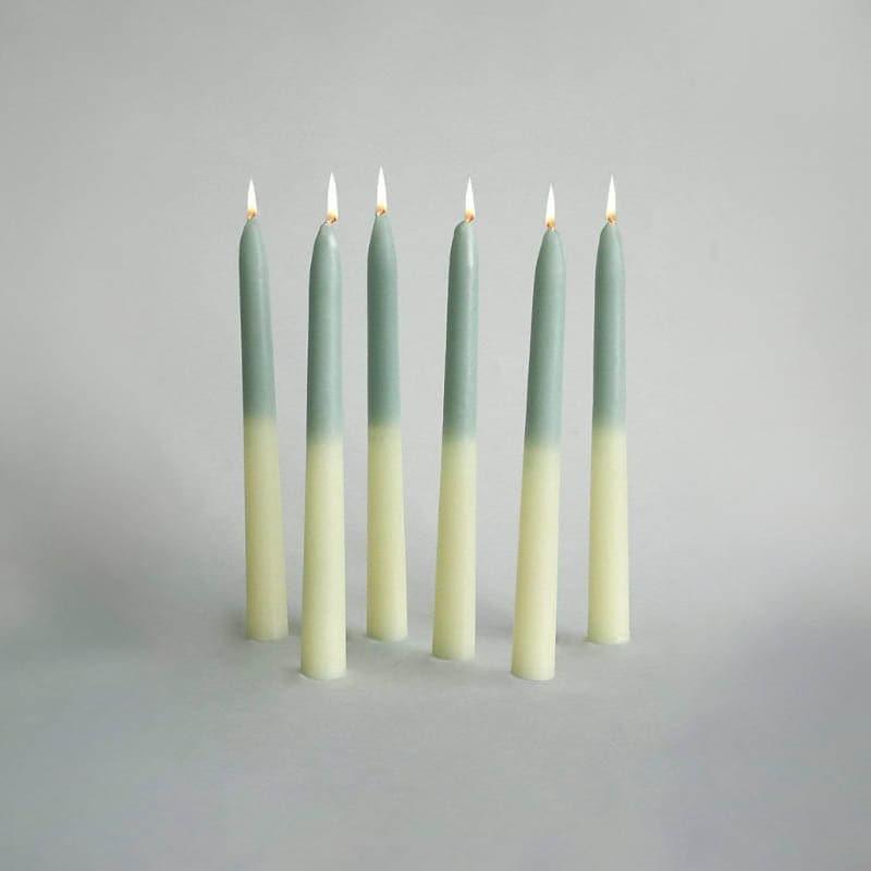 Candles - Half & Half Tapered Candles (Green) - Set of Six