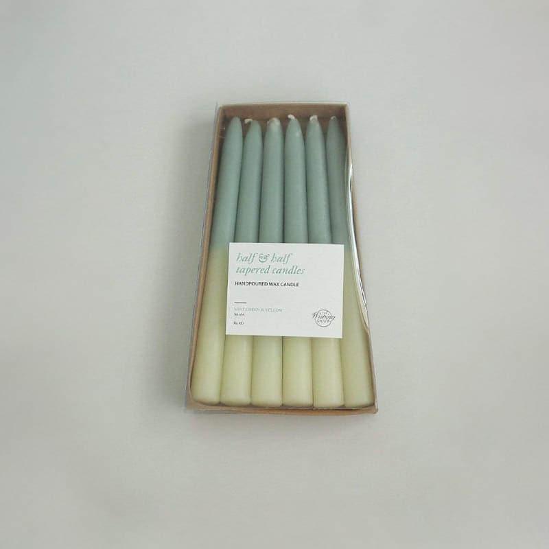 Candles - Half & Half Tapered Candles (Green) - Set of Six