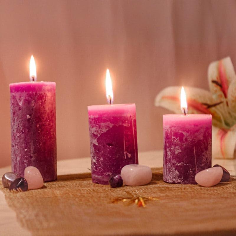 Buy Kinova Lavender Scented Pillar Candle - Set Of Three Candles from Vaaree