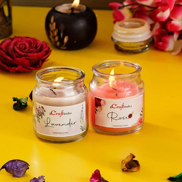 Buy Lavender & Rose Scented Jar Candle - Set Of Two Candles from Vaaree