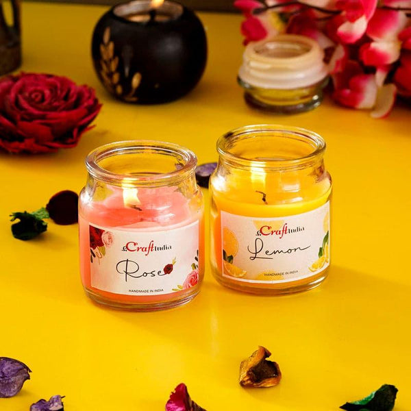 Buy Lemon & Rose Scented Jar Candle - Set Of Two Candles from Vaaree