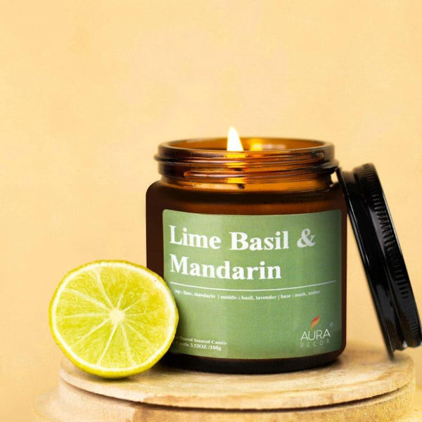Candles - Lime Basil & Mandarin Scented Jar Candle - 100 GM