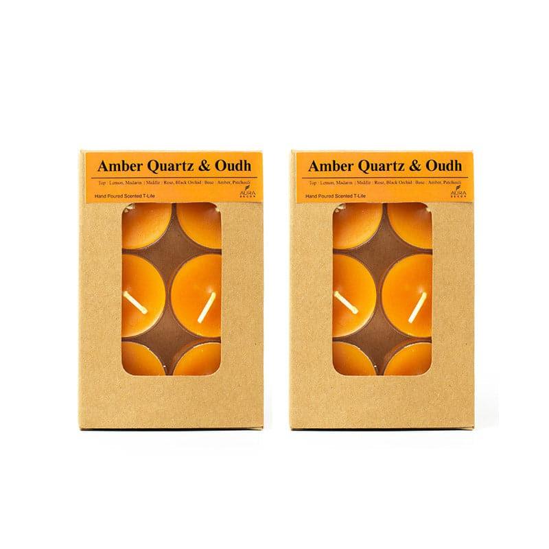 Buy Milo Amber Quartz & Oudh Scented Tealight Candle - Set Of Twelve Candles from Vaaree