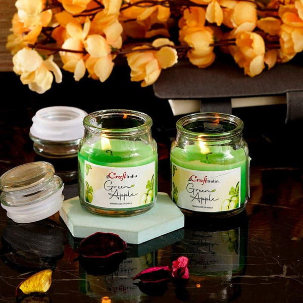 Buy Nithya Green Apple Scented Jar Candle - Set Of Two Candles from Vaaree