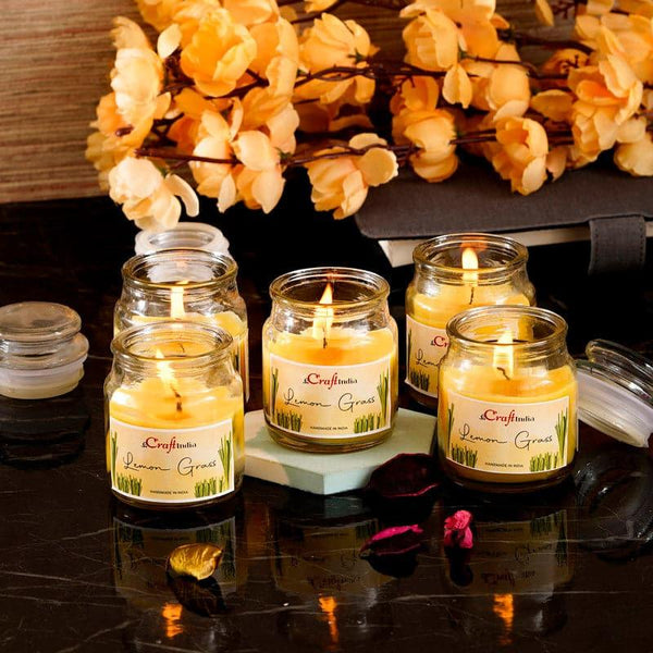 Buy Nithya Lemon Grass Scented Jar Candle - Set Of Five Candles from Vaaree