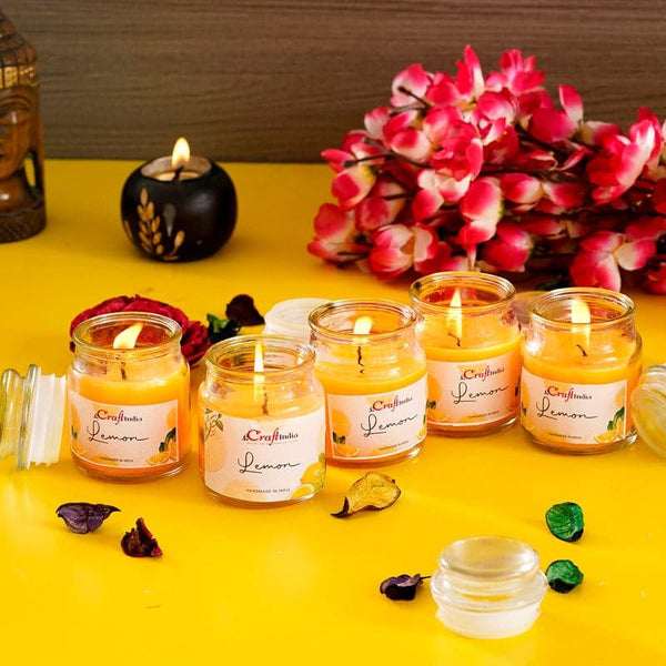 Candles - Nithya Lemon Scented Jar Candle - Set Of Five