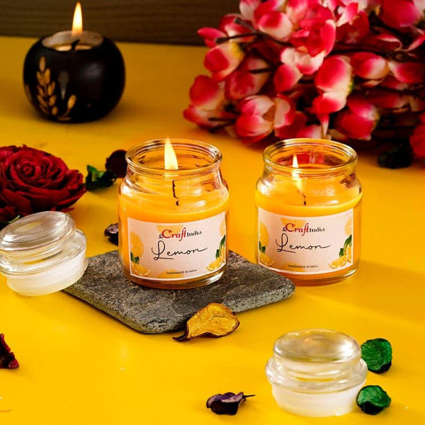 Buy Nithya Lemon Scented Jar Candle - Set Of Two Candles from Vaaree