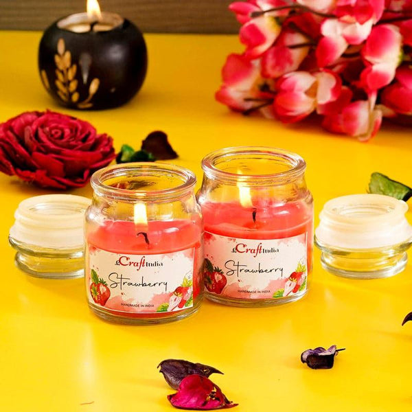 Buy Nithya Strawberry Scented Jar Candle - Set Of Two Candles from Vaaree