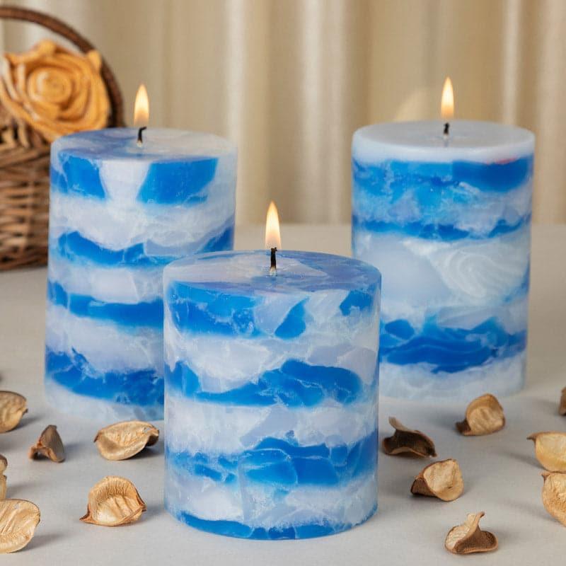 Buy Pachwa Sea Breeze Scented Pillar Candle - Set Of Three Candles from Vaaree