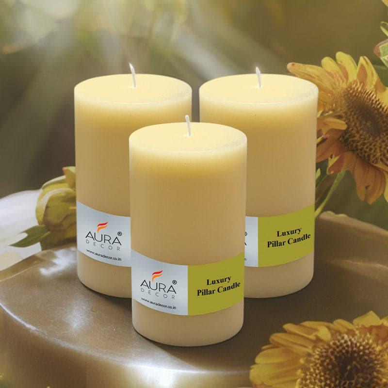 Buy Rence Unscented Pillar Candle (Ivory) - Set Of Three Candles from Vaaree