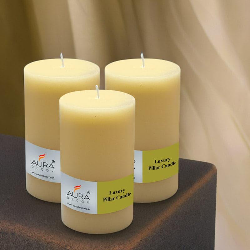 Buy Rence Unscented Pillar Candle (Ivory) - Set Of Three Candles from Vaaree